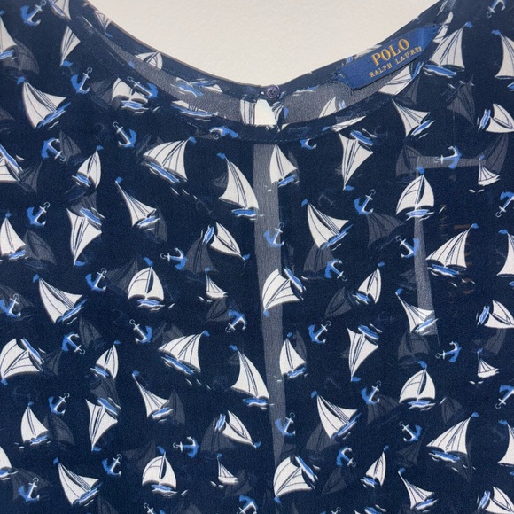 Ralph Lauren Dark Blue Sailboat Pattern Blouse - Picture 2 of 5